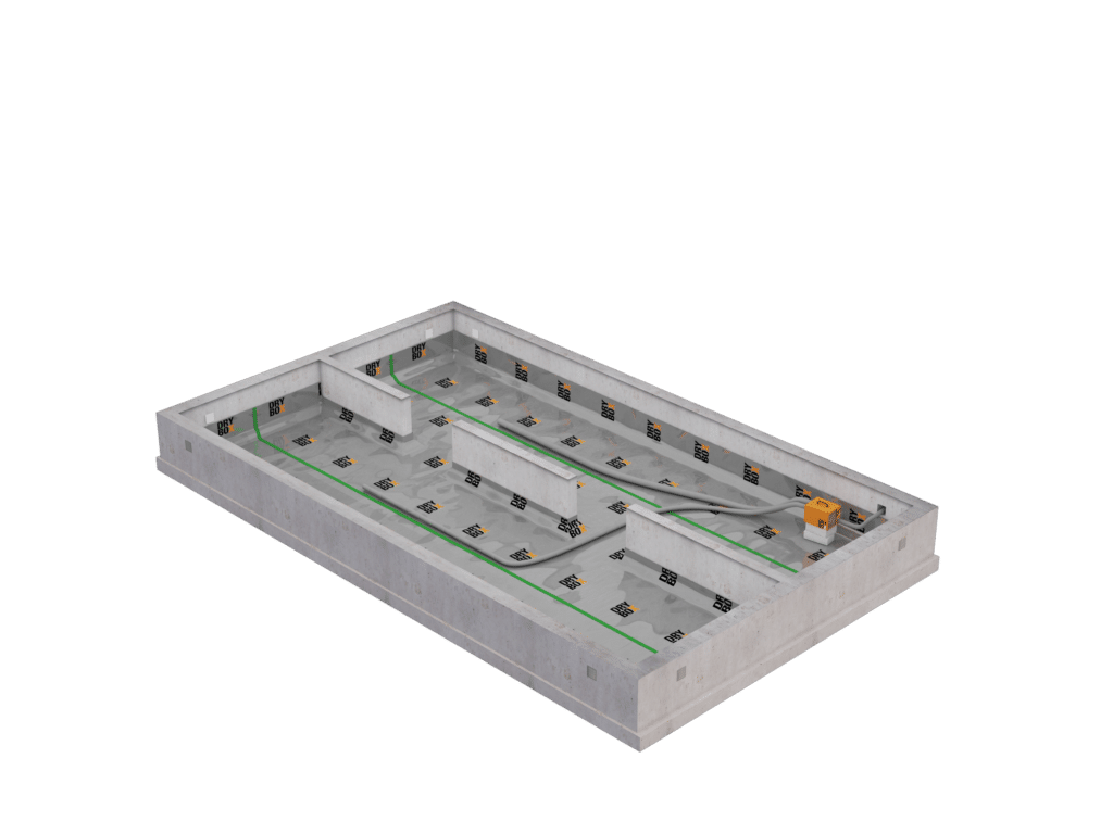 Installerad drybox med tillbehörspaket i en krypgrund med isoreflekt krypgrundsisolering